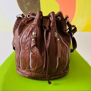 Faux leather bucket bag with zipper detail